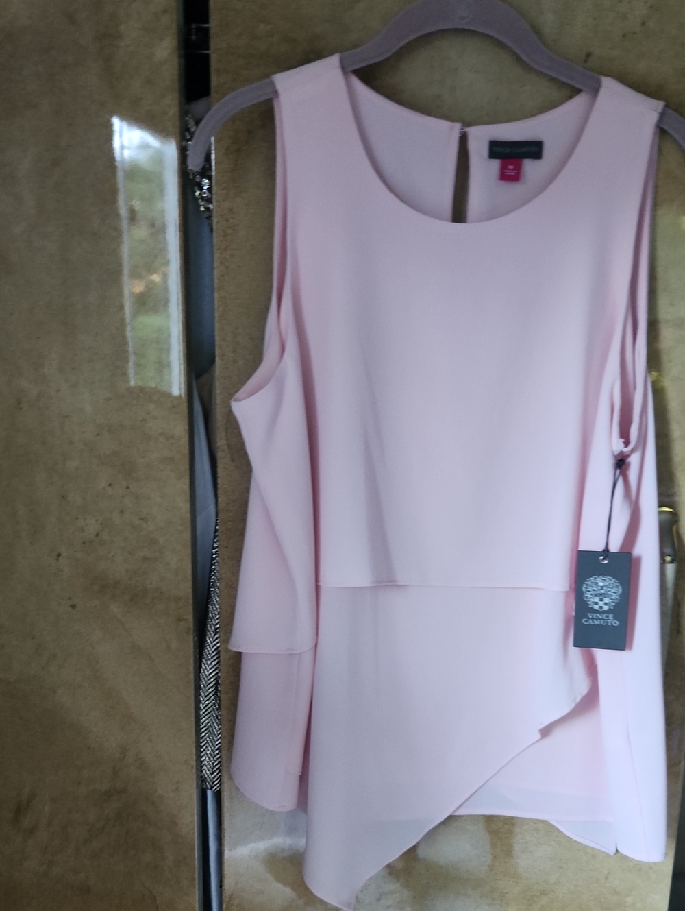 NWT- Vince Camuto Pale Pink Sleeveless Asymmetrical Layered Tunic Top.
